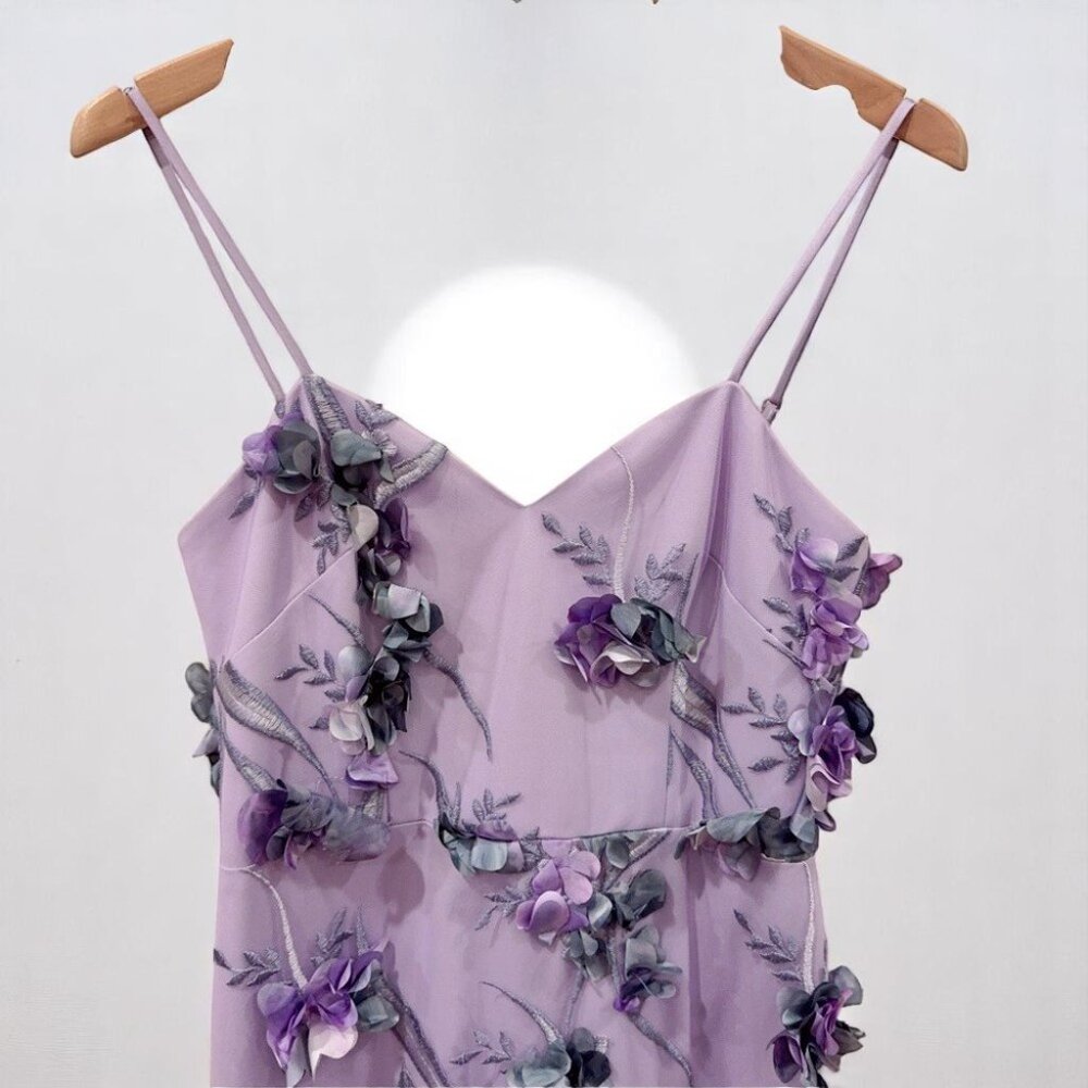 NWT Live Foster 3D Flower & Embroidered Gown Purple Multi - Picture 2 of 5